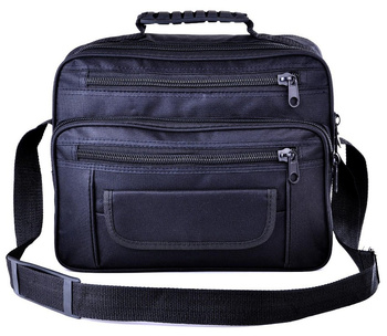 DUŻA CZARNA POZIOMA TORBA MĘSKA Z KABURĄ NA RAMIĘ I JEDZENIE DO PRACY KODURA / G1-11