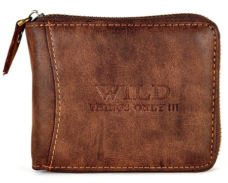 BRĄZOWY POZIOMY SZORSTKI PORTFEL MĘSKI NA SUWAK WILD THINGS ONLY !!! / G3-231