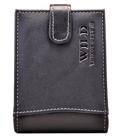 CZARNY POZIOMY SKÓRZANY WIZYTOWNIK NA ZAPINKĘ ETUI WILD THINGS ONLY !!! / G4-208