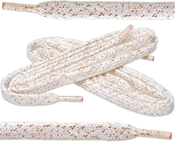BIAŁO-ZŁOTE Sznurówki Płaskie BROKATOWE 6 mm szerokie Sznurowadła do Adidasów Sneakers Vansów Pepegów