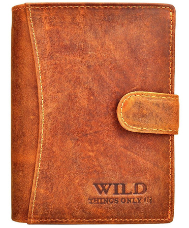 JASNY BRĄZ PIONOWY SKÓRZANY PORTFEL MĘSKI Z ZAPINKĄ WILD THINGS ONLY !!! / G4-220