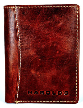 BRĄZOWY CIENIOWANY PIONOWY SKÓRZANY PORTFEL MĘSKI HAROLD'S / G3-06