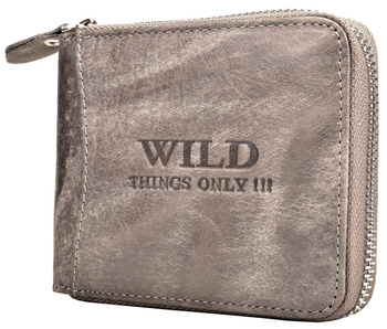 SZARY POZIOMY SKÓRZANY PORTFEL MĘSKI NA SUWAK WILD THINGS ONLY !!! / G4-225