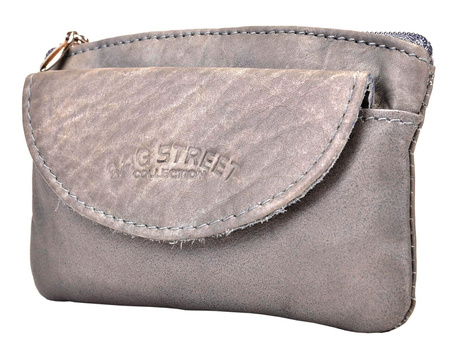 SZARA SKÓRZANA KLUCZÓWKA ETUI Z KLAPKĄ OPRAWA NA SUWAK PITEREK BAG STREET / G3-213