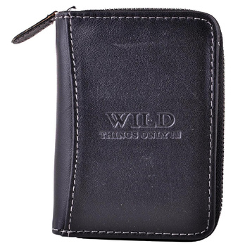 CZARNY ŚREDNI PIONOWY SKÓRZANY PORTFEL MĘSKI NA SUWAK WILD THINGS ONLY !!! / G4-227