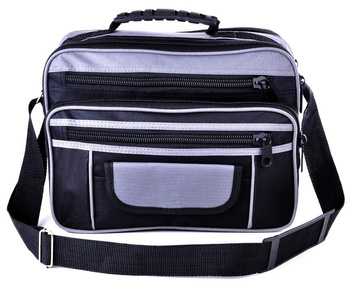 ŚREDNIA CZARNO-SZARA POZIOMA TORBA MĘSKA DO PRACY Z KODURY TECZKA RAPORTÓWKA / G1-88