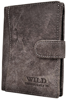 SZARY PIONOWY SKÓRZANY PORTFEL MĘSKI Z ZAPINKĄ WILD THINGS ONLY !!! / G4-217