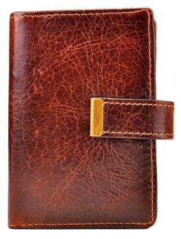 BRĄZOWY KLASYCZNY PIONOWY SKÓRZANY WIZYTOWNIK Z ZAPINKĄ / G4-201
