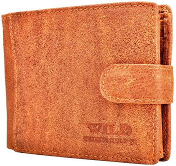 JASNY BRĄZ POZIOMY SKÓRZANY PORTFEL MĘSKI Z ZAPINKĄ WILD THINGS ONLY !!! / G4-216