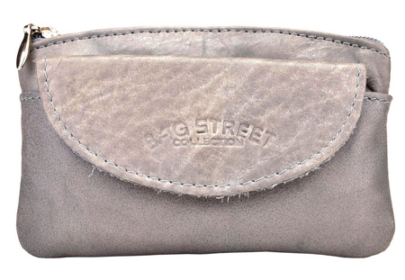 SZARA SKÓRZANA KLUCZÓWKA ETUI Z KLAPKĄ OPRAWA NA SUWAK PITEREK BAG STREET / G3-213