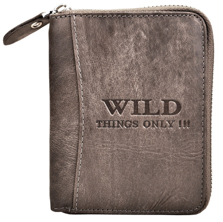 SZARY PIONOWY SKÓRZANY PORTFEL MĘSKI NA SUWAK WILD THINGS ONLY !!! / G4-222