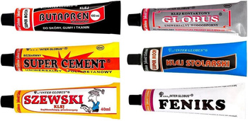 SZEŚCIOPAK Zestaw 6 x KLEJ Inter Globus BUTAPREN SUPER CEMENT SZEWSKI STOLARSKI FENIKS 240 ml