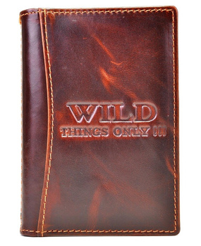 BRĄZOWY SKÓRZANY PIONOWY POKROWIEC NA DOKUMENTY ETUI WILD THINGS ONLY !!! / G4-205