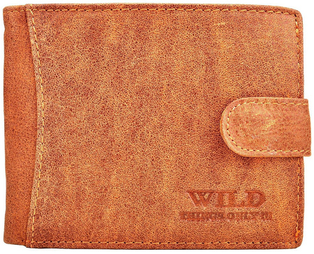 JASNY BRĄZ POZIOMY SKÓRZANY PORTFEL MĘSKI Z ZAPINKĄ WILD THINGS ONLY !!! / G4-216