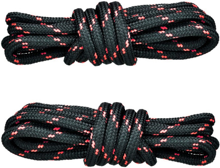 OUTDOOR 2 - CZARNO-CZERWONE Sznurowadła TREKKINGOWE okrągłe 5 mm SOLIDNE Bawełniane Sznurówki do butów outdoor