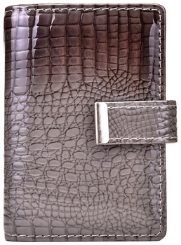 SZARY LAKIEROWANY PIONOWY DAMSKI WIZYTOWNIK OPRAWA NA DOKUMENTY I WIZYTÓWKI / G4-197