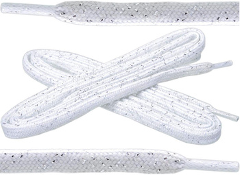 BIAŁO-SREBRNE Sznurowadła Płaskie BROKATOWE 6 mm szerokie Sznurówki do Trampek Tenisówek Sneakersów