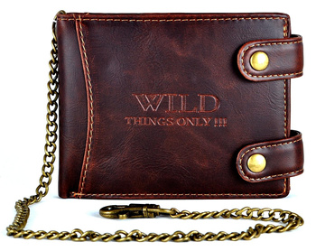 BRĄZOWY POZIOMY PORTFEL MĘSKI Z ŁAŃCUHEM WILD THINGS ONLY !!! / G3-20