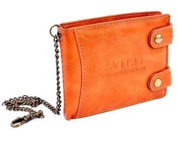 KARMELOWY POZIOMY PORTFEL MĘSKI Z ŁAŃCUHEM WILD THINGS ONLY !!! / G1-99