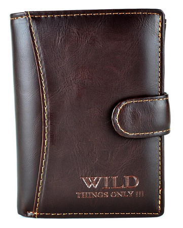 BRĄZOWY PIONOWY PORTFEL MĘSKI Z ZAPINKĄ WILD THINGS ONLY !!! / G3-39
