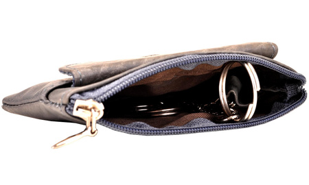 SZARA SKÓRZANA KLUCZÓWKA ETUI Z KLAPKĄ OPRAWA NA SUWAK PITEREK BAG STREET / G3-213