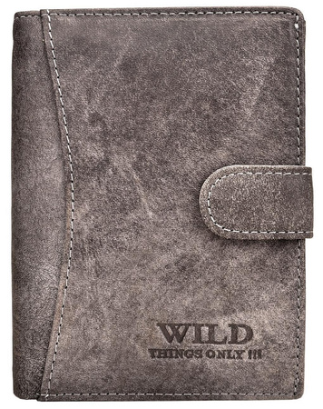 SZARY PIONOWY SKÓRZANY PORTFEL MĘSKI Z ZAPINKĄ WILD THINGS ONLY !!! / G4-217