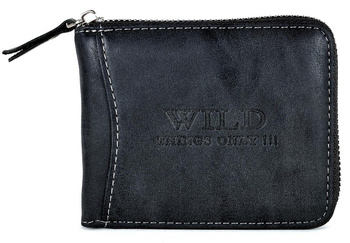 CZARNY POZIOMY SZORSTKI PORTFEL MĘSKI NA SUWAK WILD THINGS ONLY !!! / G3-231