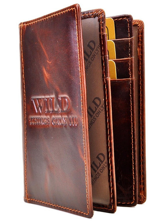 BRĄZOWY SKÓRZANY PIONOWY POKROWIEC NA DOKUMENTY ETUI WILD THINGS ONLY !!! / G4-205