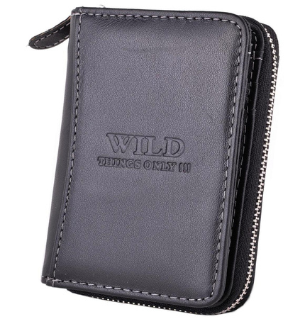 CZARNY ŚREDNI PIONOWY SKÓRZANY PORTFEL MĘSKI NA SUWAK WILD THINGS ONLY !!! / G4-227