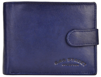 GRANATOWY POZIOMY SKÓRZANY PORTFEL MĘSKI Z ZAPINKĄ BAG STREET / G4-276