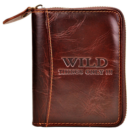 BRĄZOWY PIONOWY SKÓRZANY PORTFEL MĘSKI NA SUWAK WILD THINGS ONLY !!! / G4-223