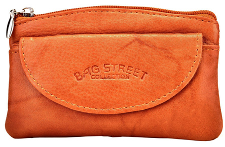 BRĄZOWA SKÓRZANA KLUCZÓWKA ETUI Z KLAPKĄ OPRAWA NA SUWAK PITEREK BAG STREET / G3-215