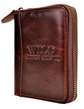 BRĄZOWY PIONOWY SKÓRZANY PORTFEL MĘSKI NA SUWAK WILD THINGS ONLY !!! / G4-223