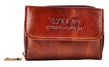 CIEMNY BRĄZ SKÓRZANY PORTFEL UNISEX BILONÓWKA NA MONETY BILON WILD THINGS ONLY !!! / G4-234
