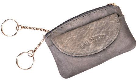 SZARA SKÓRZANA KLUCZÓWKA ETUI Z KLAPKĄ OPRAWA NA SUWAK PITEREK BAG STREET / G3-213