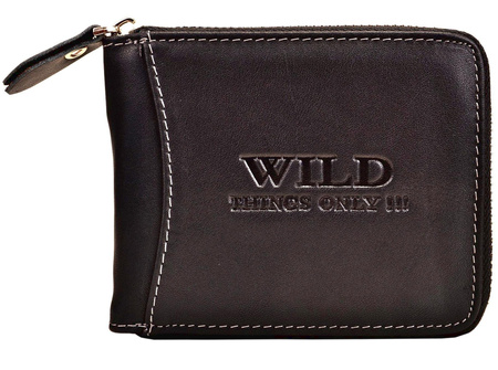 CZARNY POZIOMY SKÓRZANY PORTFEL MĘSKI NA SUWAK WILD THINGS ONLY !!! / G4-224