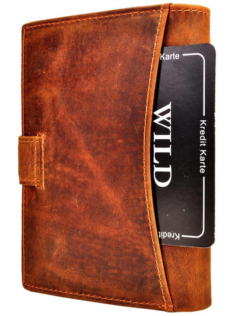 JASNY BRĄZ PIONOWY SKÓRZANY PORTFEL MĘSKI Z ZAPINKĄ WILD THINGS ONLY !!! / G4-220
