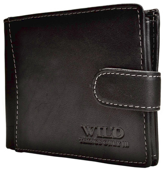 CZARNY POZIOMY SKÓRZANY PORTFEL MĘSKI Z ZAPINKĄ WILD THINGS ONLY !!! / G4-215