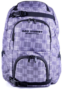 SZARO CZARNY TORNISTER W KRATKĘ MIEJSKI FUNKCJONALNY PLECAK BAG STREET / G4-18