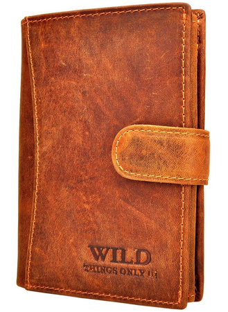 JASNY BRĄZ PIONOWY SKÓRZANY PORTFEL MĘSKI Z ZAPINKĄ WILD THINGS ONLY !!! / G4-220